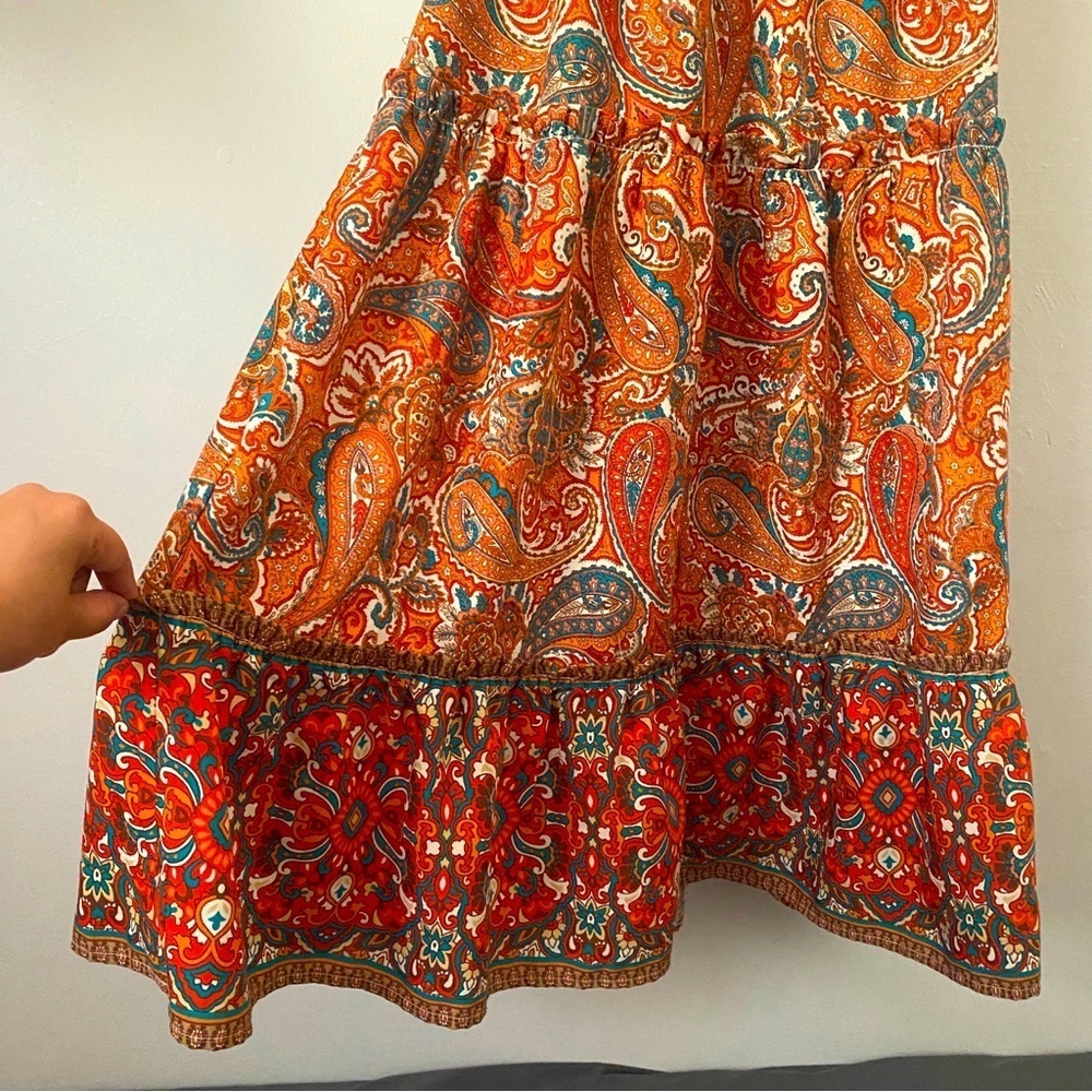 Boho Paisley Print Ruffle Maxi Dress Band of the Free Cottagecore Sun Dress S - Picture 3 of 11